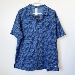 NWT Fabletics The Cabana Button Up Short Sleeve Shirt Mens Large Blue Print